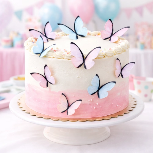 Motyle ozdoby na tort motyl waflowy dekoracje urodzinowe pastelowe mix 8 sztuk