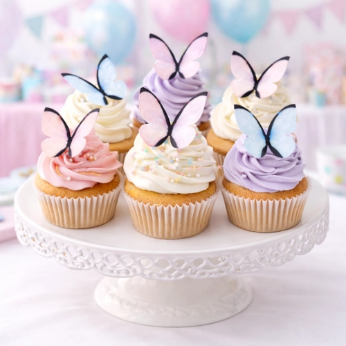 Motyle ozdoby na tort motyl waflowy dekoracje urodzinowe pastelowe mix 8 sztuk
