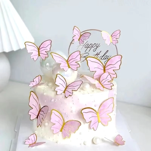 Topper piker dekoracja na tort motyle różowe roczek urodziny baby shower 10 szt