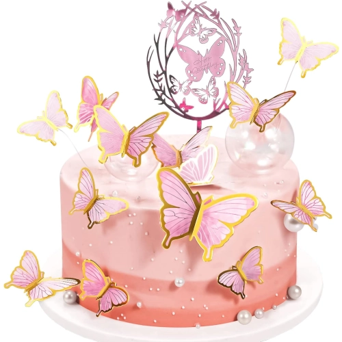 Topper piker dekoracja tort motyle roczek urodziny baby shower złoty 10szt