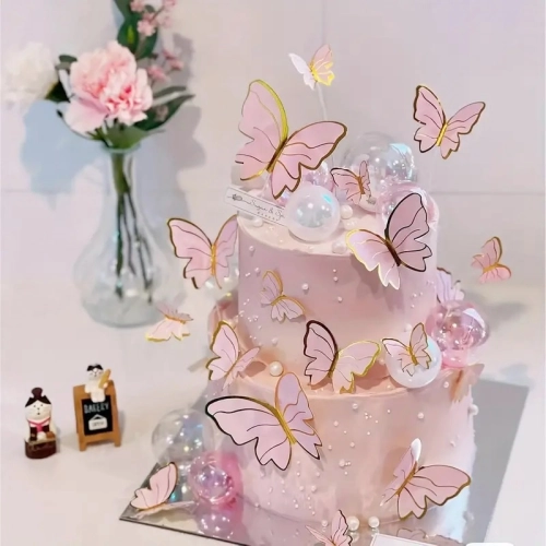 Topper piker dekoracja na tort motyle różowe roczek urodziny baby shower 10 szt