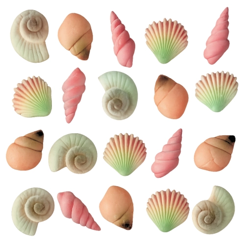 Figurki cukrowe na tort muszle 20 sztuk muszelki kolorowe dekoracje urodzinowe