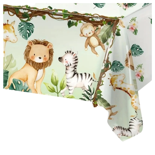 Obrus na stół foliowy dekoracje urodzinowe safari zwierzęta ozdoby na stół 274x132 cm