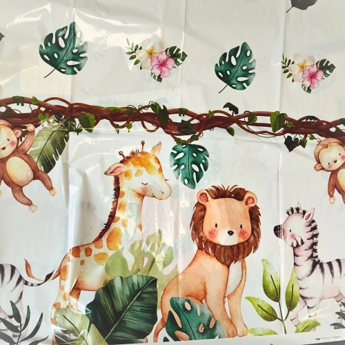 Obrus na stół foliowy dekoracje urodzinowe safari zwierzęta ozdoby na stół 274x132 cm