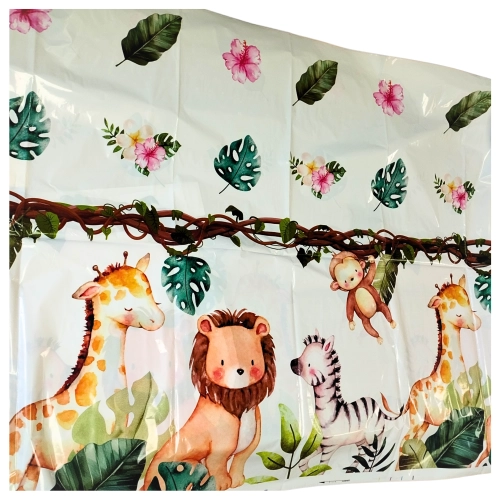 Obrus na stół foliowy dekoracje urodzinowe safari zwierzęta ozdoby na stół 274x132 cm