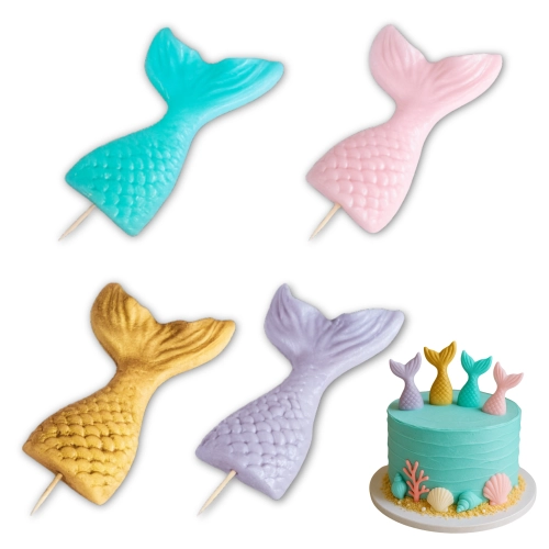 Figurki cukrowe ozdoby na tort topper syreni ogon dekoracje urodzinowe 4szt