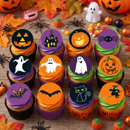 Opłatki waflowe na babeczki muffinki 12 sztuk dynia kot pająk mix halloween
