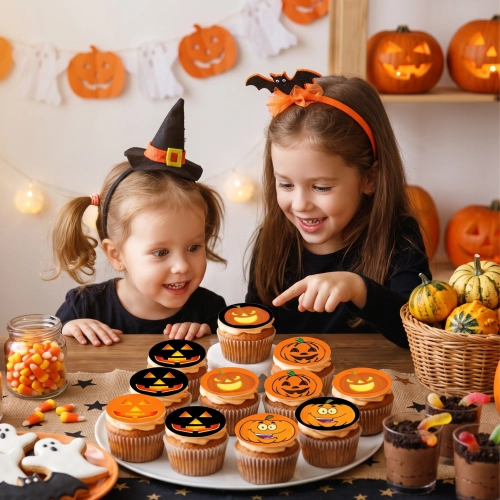 Opłatki waflowe na babeczki muffinki dynia mix 12 sztuk halloween śmieszne miny