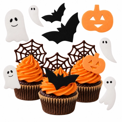 Dekoracje waflowe halloween opłatek na muffinki duszki dynie nietoperze