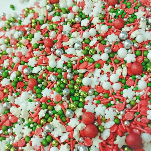 Posypka świąteczna cukrowa na tort święta pierniki gwiazdki płatki śniegu kolor mix 70g