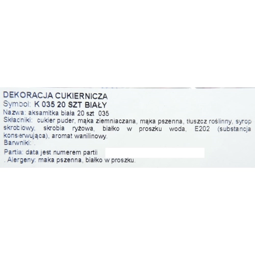 Kwiaty ozdoby na tort kwiat cukrowy aksamitka biała dekoracje urodzinowe wesele komunia 20 sztuk