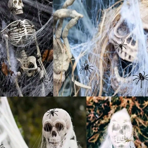 Pajęczyna halloween pająk dekoracje ozdoby halloween sztuczna biała pająki