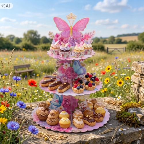 Patera papierowa na ciasto babeczki stojak na muffinki kwiaty motyle urodziny