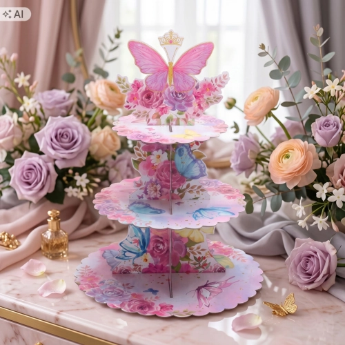 Patera papierowa na ciasto babeczki stojak na muffinki kwiaty motyle urodziny