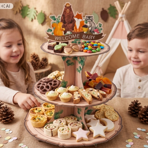 Patera papierowa na ciasto babeczki stojak na muffinki leśne zwierzątka urodziny