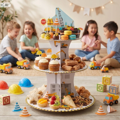 Patera papierowa na ciasto babeczki stojak na muffinki koparka dźwig budowa urodziny