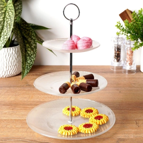 Patera na ciasto 3 piętrowa szklana do dekoracji stojak poziomowy