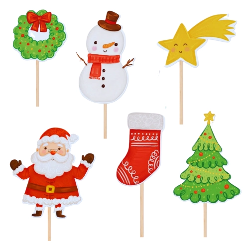 Topper na tort babeczki Mikołaj choinka gwiazda skarpeta Boże Narodzenie 6szt