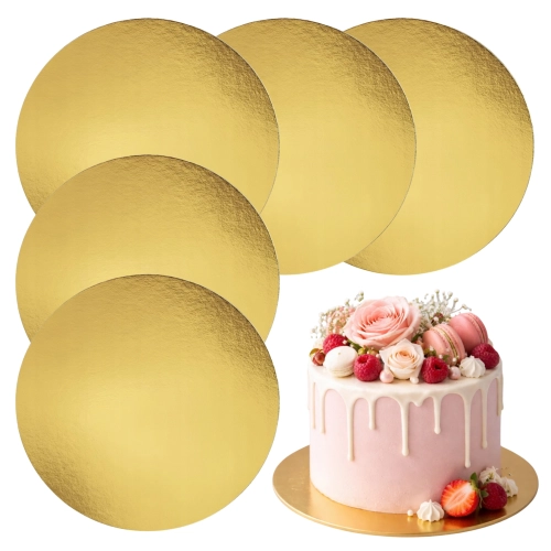 Podkład pod tort okrągły dekoracje urodziny wesele złoty 14 cm cena za 5 sztuk