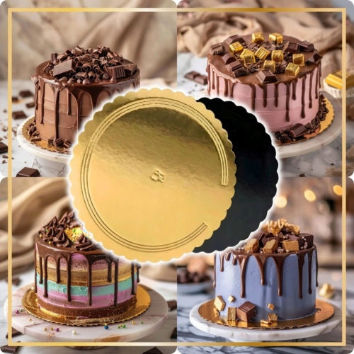 Podkład pod tort okrągły złoto czarny fala 28cm gruby podkładka na ciasto 5 sztuk