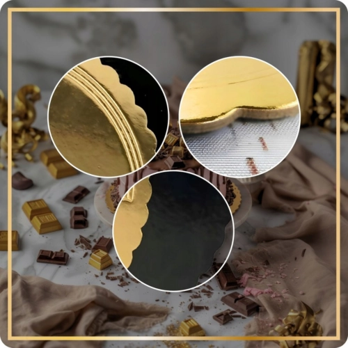 Podkład pod tort okrągły złoto czarny fala 28cm gruby podkładka na ciasto 5 sztuk