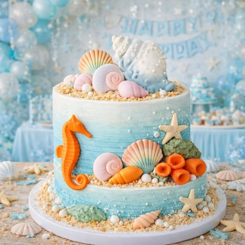 Figurki cukrowe na tort 11 sztuk muszelki konik morski dekoracje urodzinowe