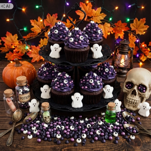 Posypka na tort 50g beziki perełki oczy mix halloween dekoracje na babeczki