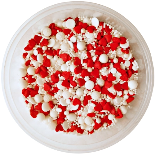 Posypka cukrowa na tort serce perełki mix na walentynki serca biały czerwony 50g
