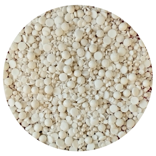 Posypka cukrowa na tort białe perłowe perełki maczki konfetti mimoza śnieżynki pałeczki święta Boże Narodzenie 50g