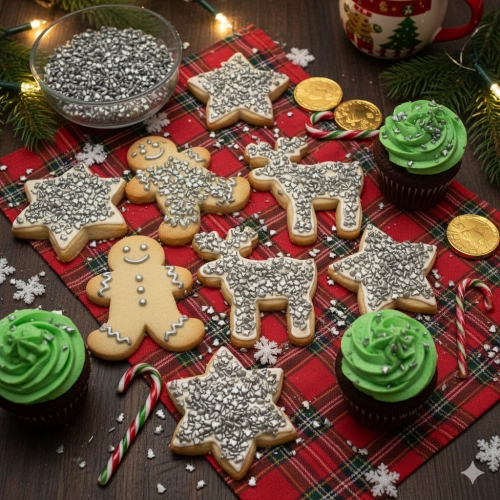 Posypka cukrowa na tort srebrna choinka święta Boże Narodzenie 50g