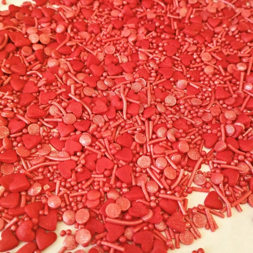 Posypka cukrowa na tort serce mix na walentynki czerwony perłowy 50g