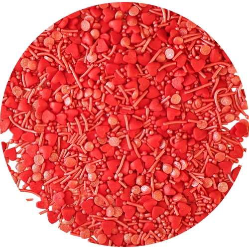 Posypka cukrowa na tort serce mix na walentynki czerwony perłowy 50g