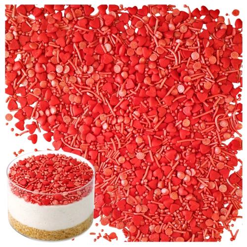 Posypka cukrowa na tort serce mix na walentynki czerwony perłowy 50g