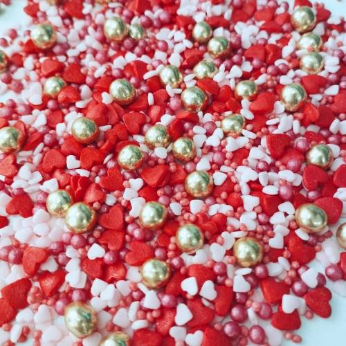 Posypka cukrowa na tort serce perełki mix na walentynki serca kolorowe 50g