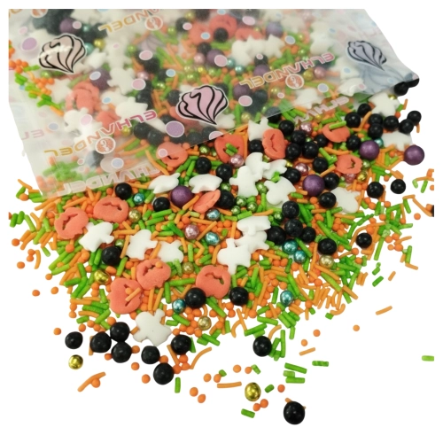 Posypka cukrowa na tort halloween dynia nietoperz pałeczki mix na babeczki 50g