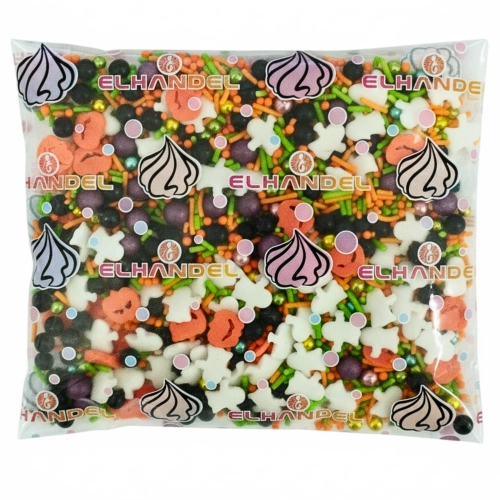Posypka cukrowa na tort halloween dynia nietoperz pałeczki mix na babeczki 50g