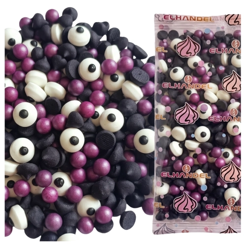 Posypka na tort 50g beziki perełki oczy mix halloween dekoracje na babeczki