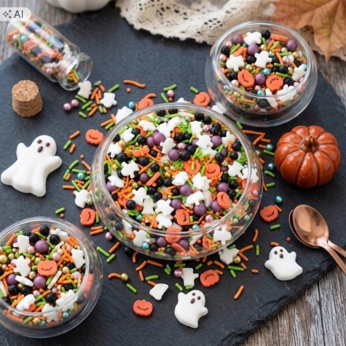 Posypka na tort 50g dynia duszek perełki mix halloween dekoracje na babeczki
