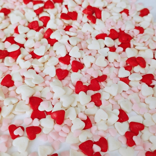 Posypka cukrowa na tort serce serduszka na walentynki róż biel czerwony mix 50g