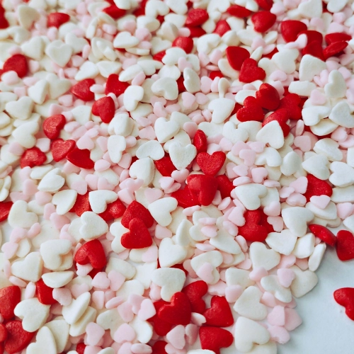 Posypka cukrowa na tort serce serduszka na walentynki róż biel czerwony mix 50g