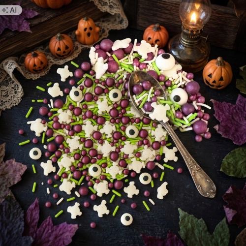 Posypka na tort 50g czaszka oczy perełki mix halloween dekoracje na babeczki