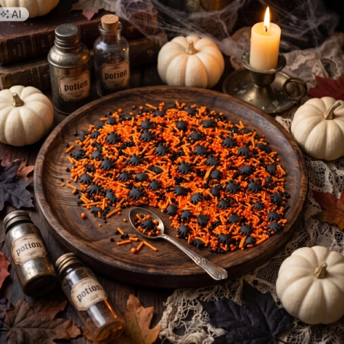 Posypka na tort 50g pająk maczek pałeczki mix halloween dekoracje na babeczki