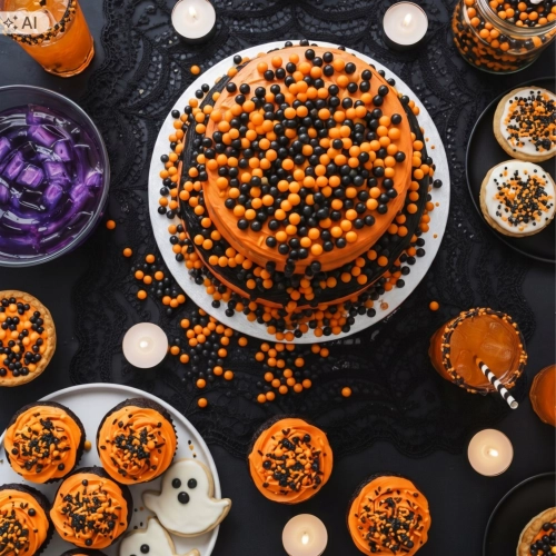 Posypka na tort 50g perełki czarne i pomarańczowe mix halloween dekoracje na babeczki