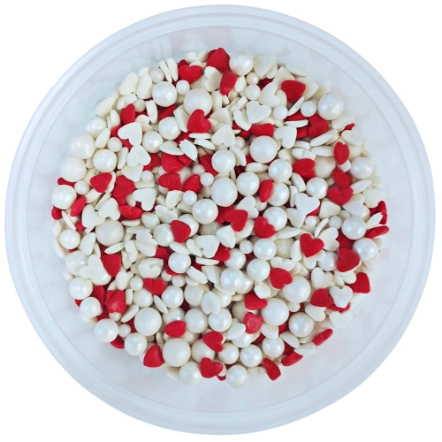 Posypka cukrowa na tort serce perełki mix na walentynki perłowo czerwona 50g