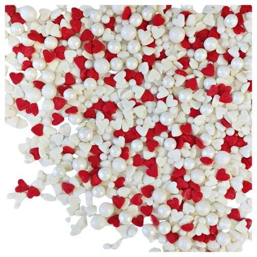 Posypka cukrowa na tort serce perełki mix na walentynki perłowo czerwona 50g