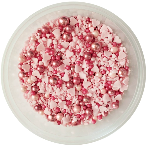 Posypka cukrowa na tort serce perełki mix na walentynki serca kolorowe różowy fuksja 50g