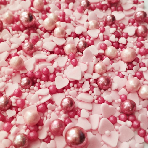Posypka cukrowa na tort serce perełki mix na walentynki serca kolorowe różowy fuksja 50g