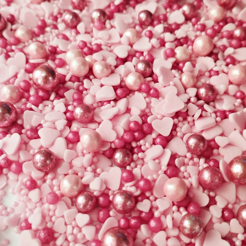 Posypka cukrowa na tort serce perełki mix na walentynki serca kolorowe różowy fuksja 50g