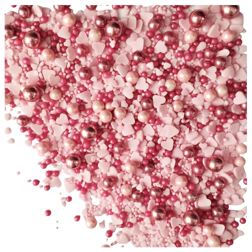 Posypka cukrowa na tort serce perełki mix na walentynki serca kolorowe różowy fuksja 50g