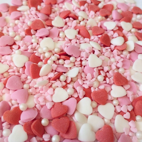 Posypka cukrowa na tort serce serduszka perełki mix na walentynki kolorowe 50g